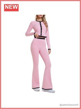 Women's 2pc Lounge Set Long Sleeve Cardigan Bell Bottom Pants Tracksuit